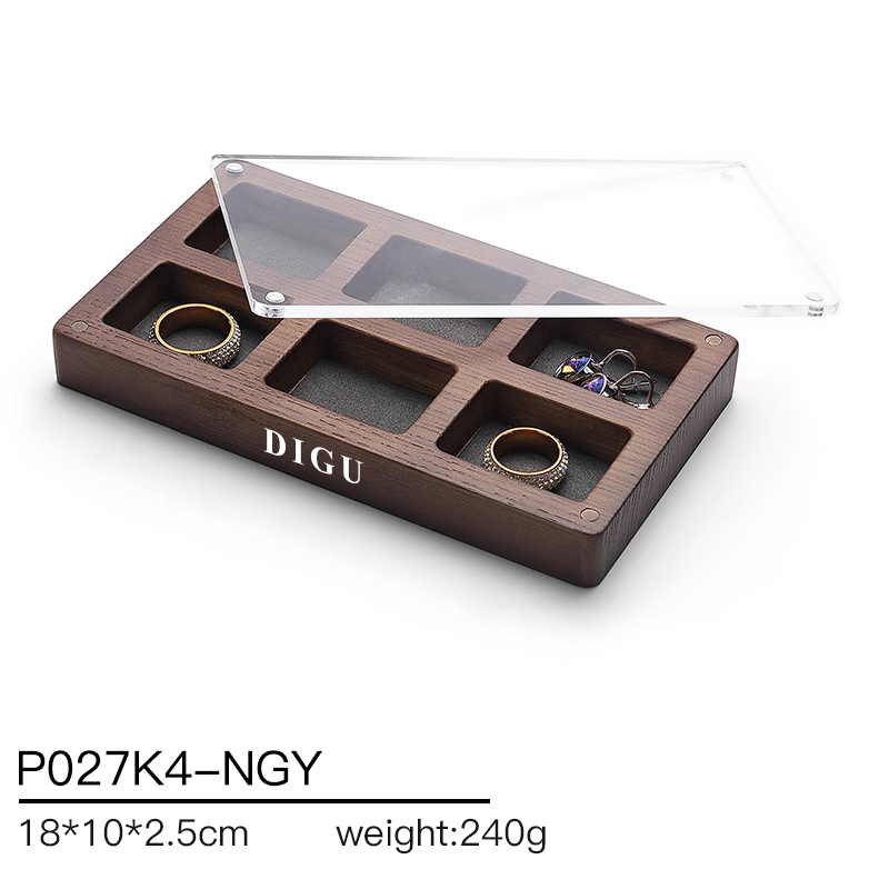 P027 DIGU Luxury wood with Microfiber Earring Jewelry Storage Display Tray