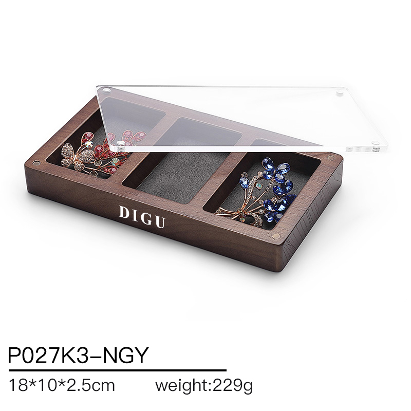 P027 DIGU Luxury wood with Microfiber Earring Jewelry Storage Display Tray