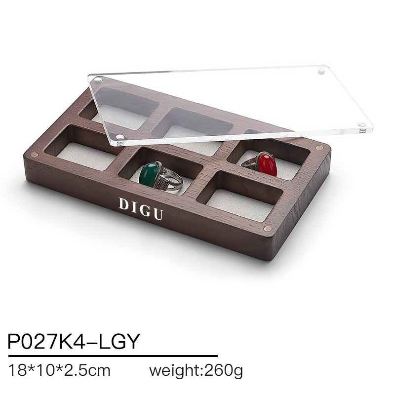 P027 DIGU Luxury wood with Microfiber Earring Jewelry Storage Display Tray