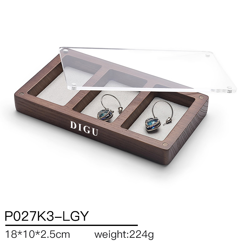 P027 DIGU Luxury wood with Microfiber Earring Jewelry Storage Display Tray