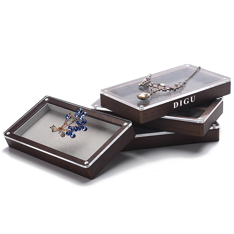 P027 DIGU Luxury wood with Microfiber Earring Jewelry Storage Display Tray