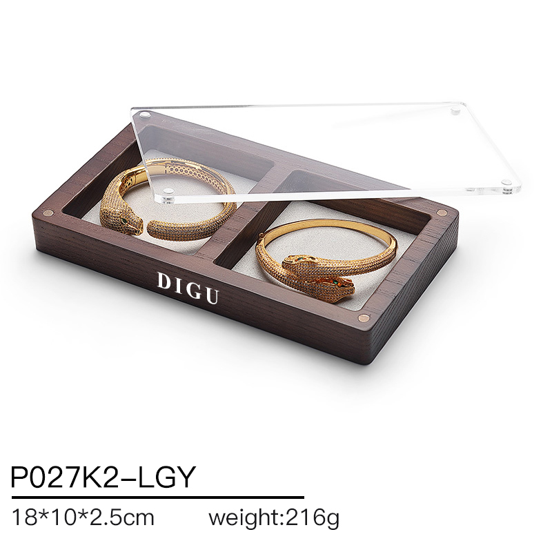 P027 DIGU Luxury wood with Microfiber Earring Jewelry Storage Display Tray