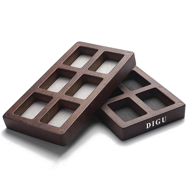 P027 DIGU Luxury wood with Microfiber Earring Jewelry Storage Display Tray