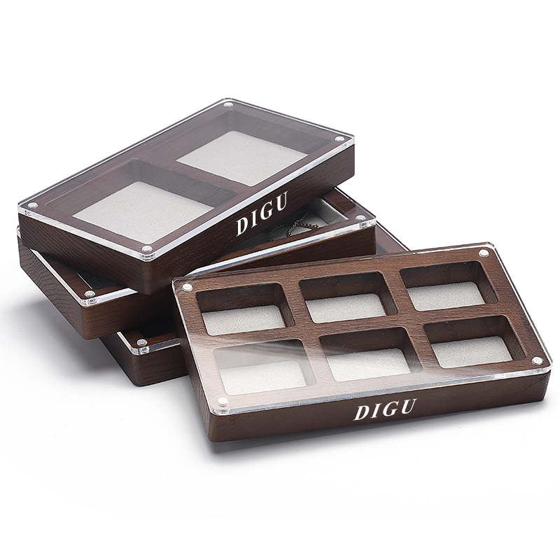P027 DIGU Luxury wood with Microfiber Earring Jewelry Storage Display Tray