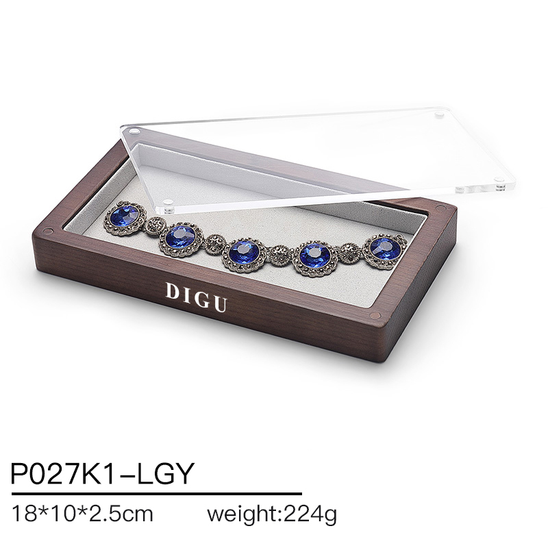 P027 DIGU Luxury wood with Microfiber Earring Jewelry Storage Display Tray