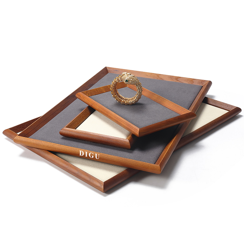 P025 DIGU Luxury wood with Microfiber Necklace Ring Custom Jewelry Storage Display Trays