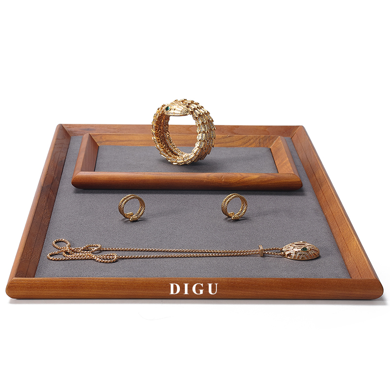 P025 DIGU Luxury wood with Microfiber Necklace Ring Custom Jewelry Storage Display Trays