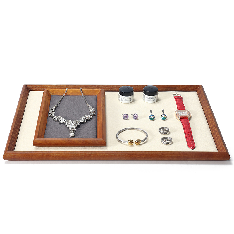 P025 DIGU Luxury wood with Microfiber Necklace Ring Custom Jewelry Storage Display Trays