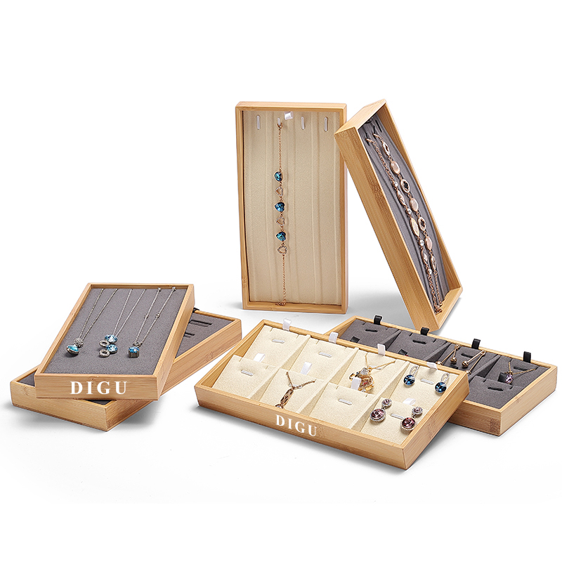 P029 DIGU High Quality wood with Microfiber Jewelry Storage Display Tray for Bangle Necklace Ring