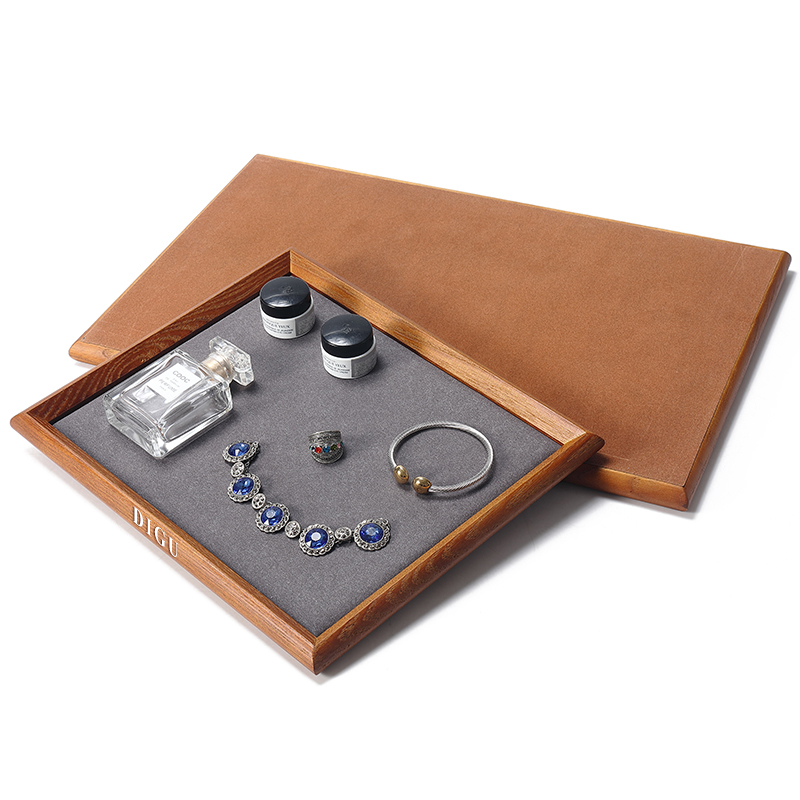 P025 DIGU Luxury wood with Microfiber Necklace Ring Custom Jewelry Storage Display Trays