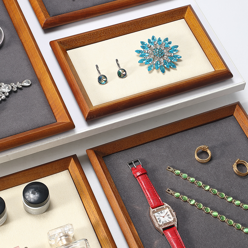 P025 DIGU Luxury wood with Microfiber Necklace Ring Custom Jewelry Storage Display Trays