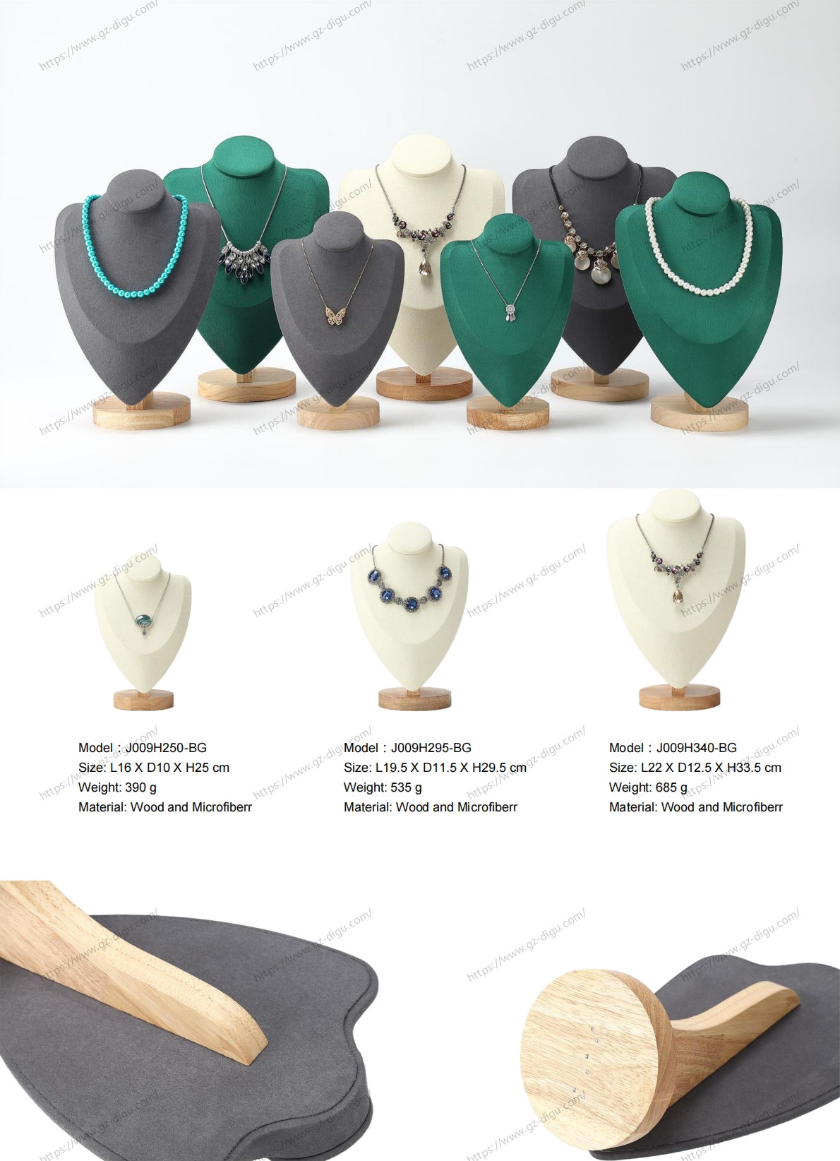 Luxury Microfiber Solid oak base necklace bust display for Jewelry window