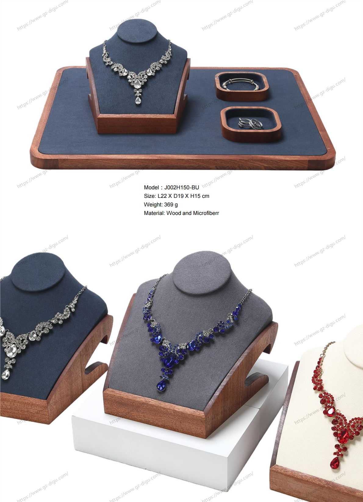 Sapele wood & microfiber luxury Necklace bust stand