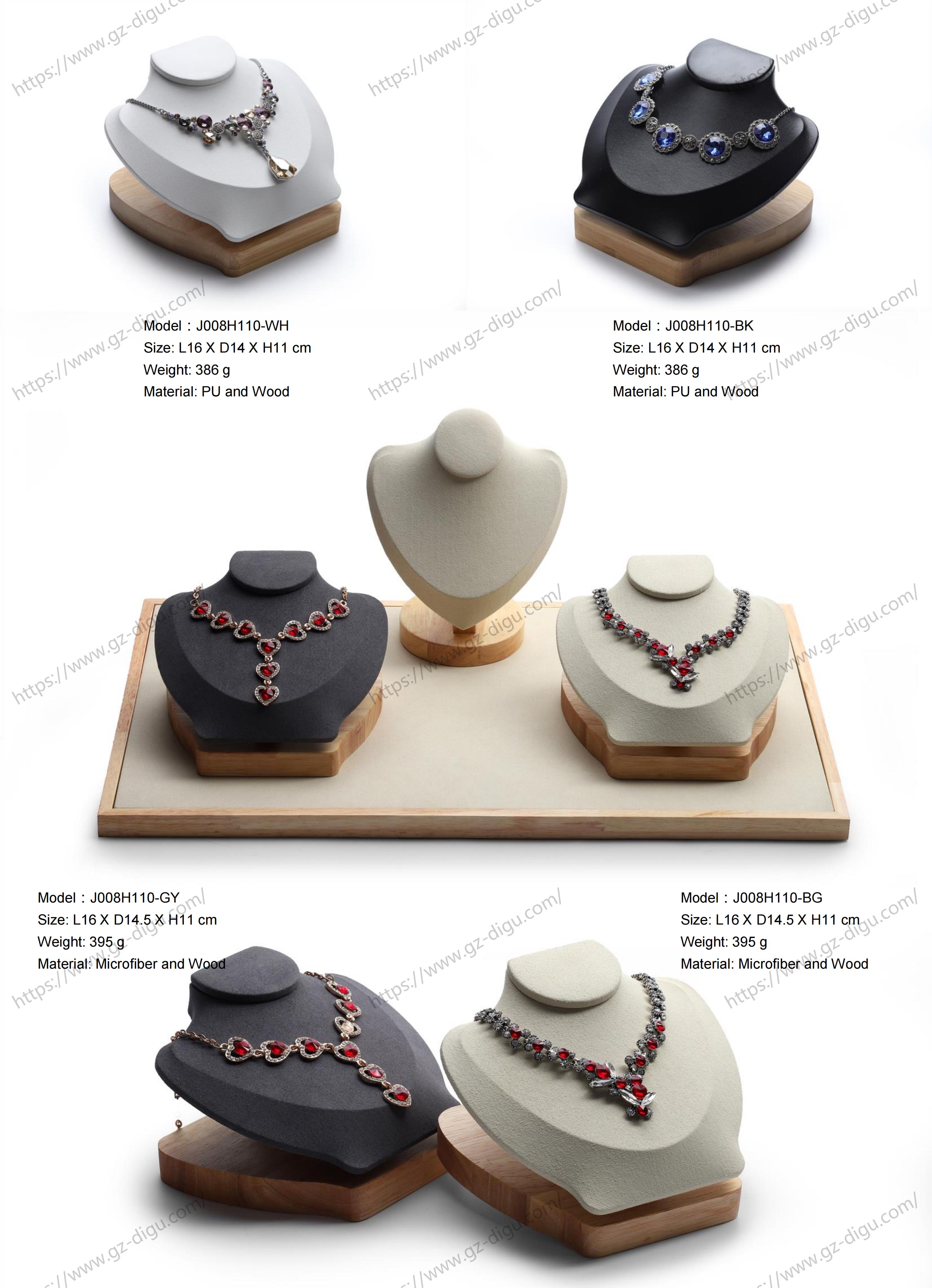 Solid wood base with Microfiber horizontal necklace display