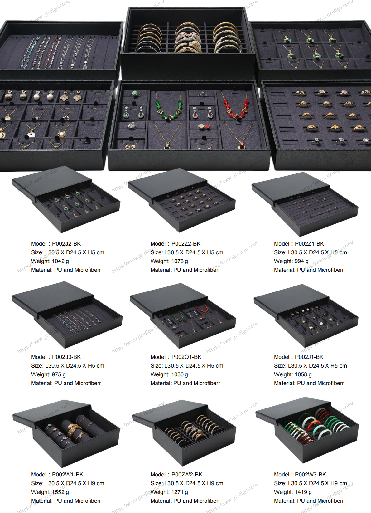 P002 Jewelry Display Tray - Stackable PU Leather Organizer