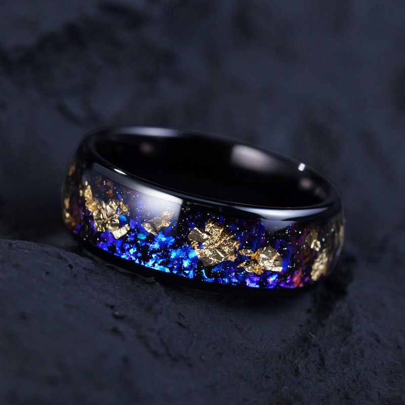 8mm Nine Purple Lihuo Ring Men'S High-End Personality 857 Tungsten Gold With Starry Design Fashion Index Finger Stylish Durable Couple Ring