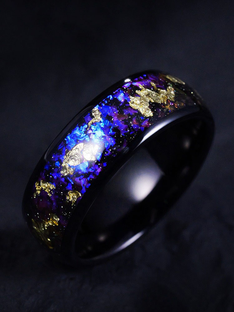 8mm Nine Purple Lihuo Ring Men'S High-End Personality 857 Tungsten Gold With Starry Design Fashion Index Finger Stylish Durable Couple Ring