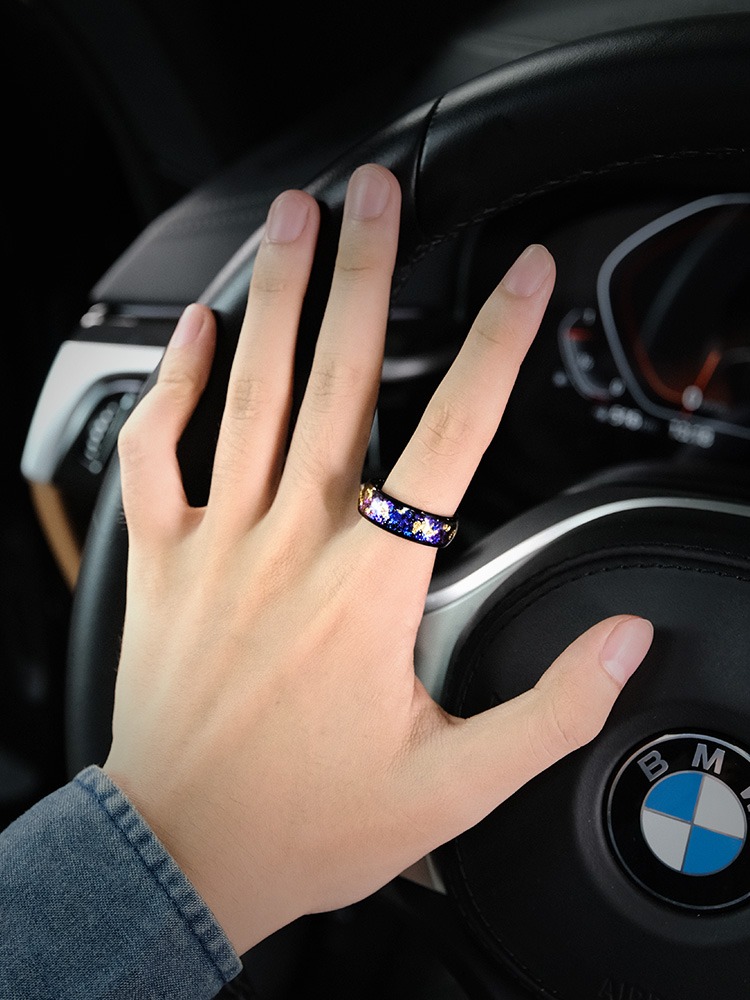 8mm Nine Purple Lihuo Ring Men'S High-End Personality 857 Tungsten Gold With Starry Design Fashion Index Finger Stylish Durable Couple Ring