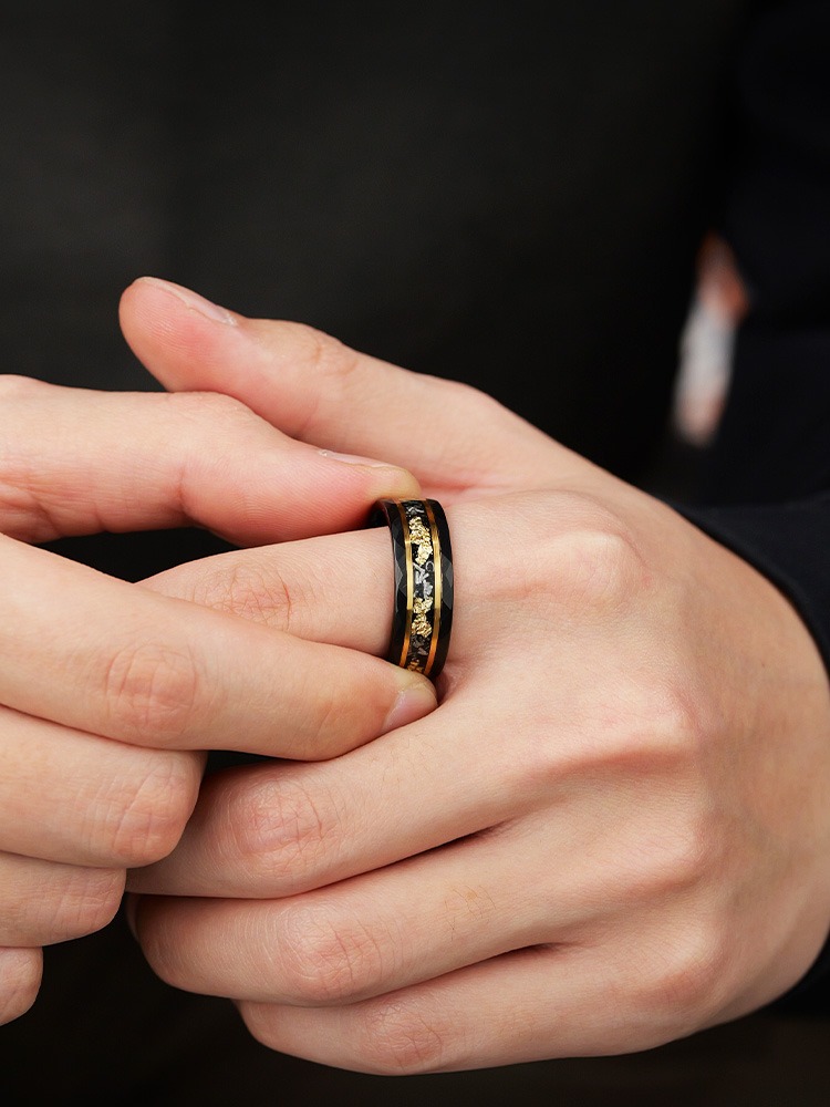 8mm Tibetan Gold Ring for Men High-Grade Tungsten Gold Index Finger Single Black Ring Closed-End Trendy Personality Versatile and Fashionable Durable