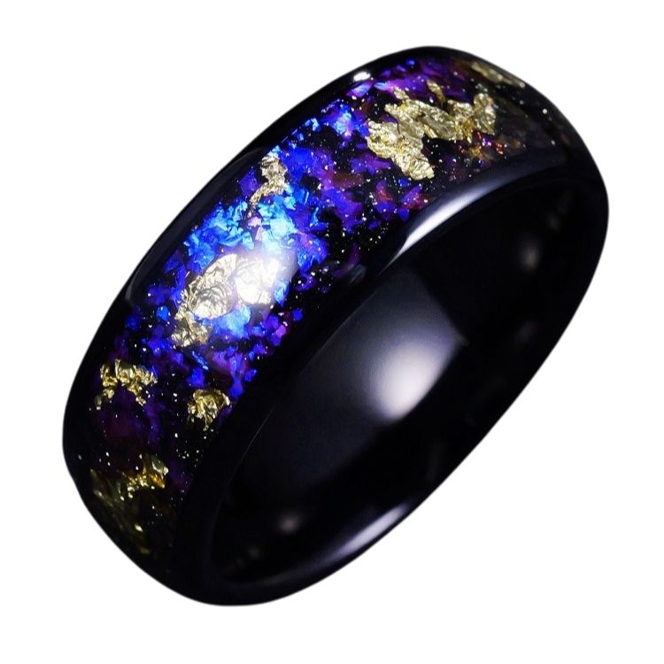 8mm Nine Purple Lihuo Ring Men'S High-End Personality 857 Tungsten Gold With Starry Design Fashion Index Finger Stylish Durable Couple Ring