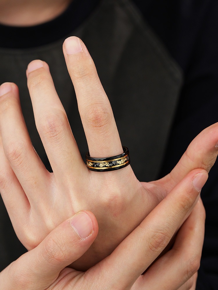 8mm Tibetan Gold Ring for Men High-Grade Tungsten Gold Index Finger Single Black Ring Closed-End Trendy Personality Versatile and Fashionable Durable