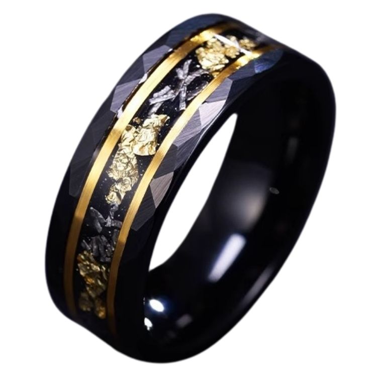 8mm Tibetan Gold Ring for Men High-Grade Tungsten Gold Index Finger Single Black Ring Closed-End Trendy Personality Versatile and Fashionable Durable