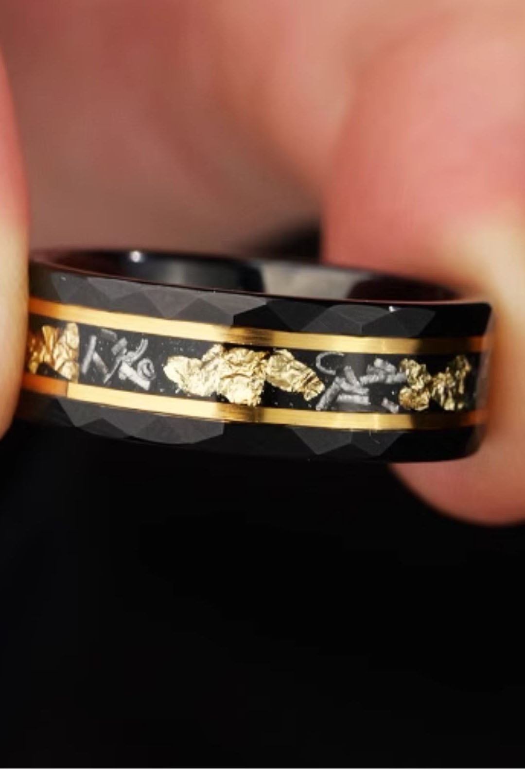 8mm Tibetan Gold Ring for Men High-Grade Tungsten Gold Index Finger Single Black Ring Closed-End Trendy Personality Versatile and Fashionable Durable