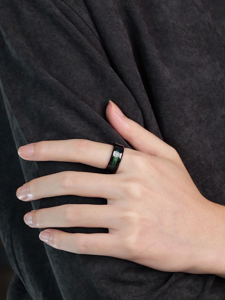 8mm Men's Ring Fashion Men's Personality Tungsten Gold Green Index Finger Single Ring Women's Couple Ring Jewelry