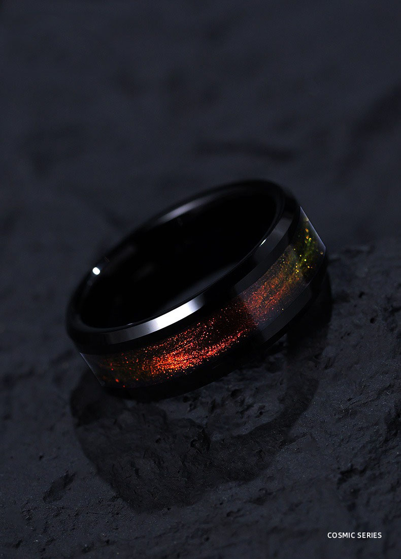 8mm Men's Ring Fashion Men's Personality Tungsten Gold Green Index Finger Single Ring Women's Couple Ring Jewelry