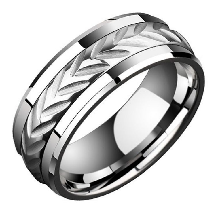 8mm Men's Ring Trend Personality Tungsten Steel Index Finger Single Tail Ring Can Rotate Rotating Tungsten Gold Ring Durable and Versatile for Every Occasion