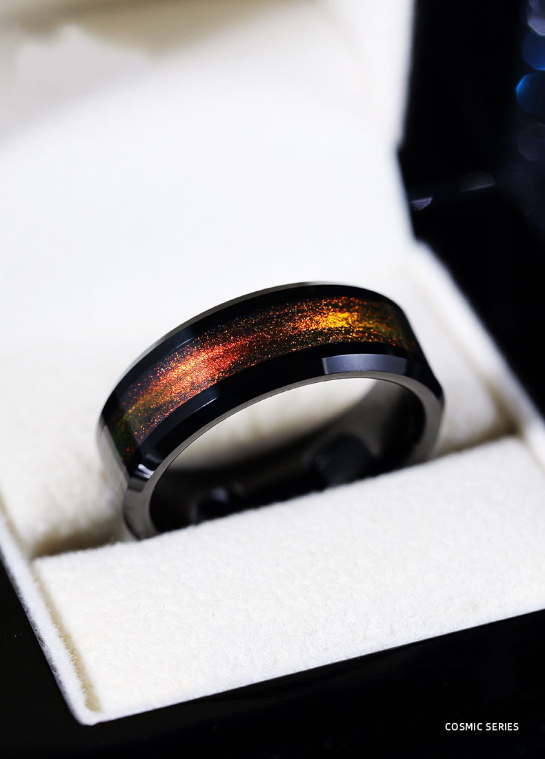 8mm Men's Ring Fashion Men's Personality Tungsten Gold Green Index Finger Single Ring Women's Couple Ring Jewelry