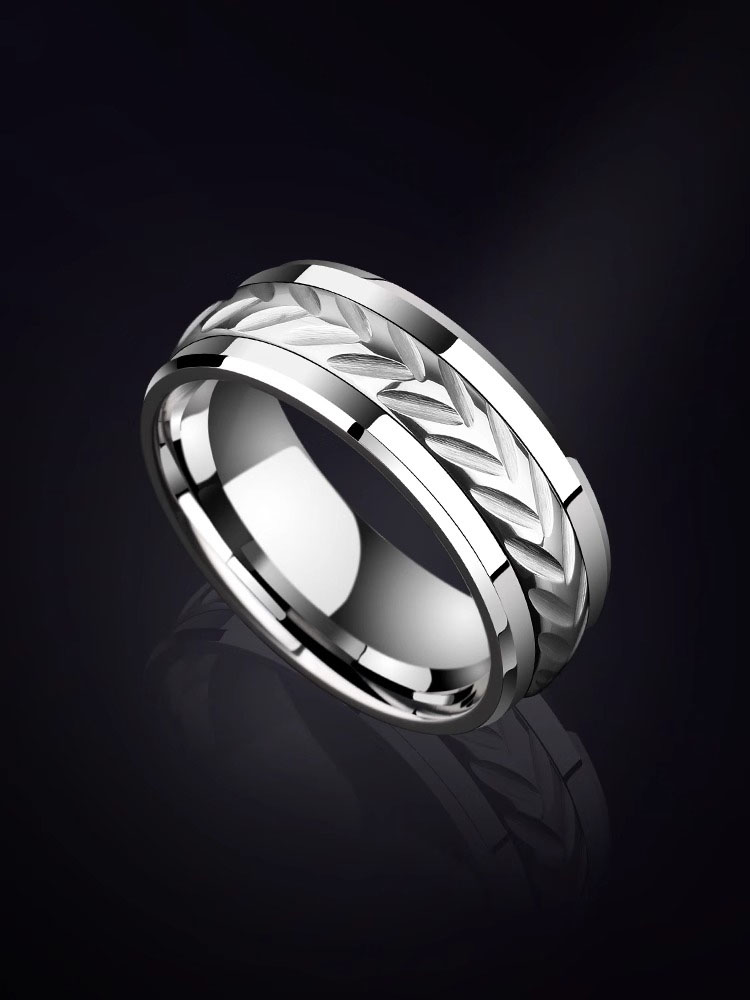 8mm Men's Ring Trend Personality Tungsten Steel Index Finger Single Tail Ring Can Rotate Rotating Tungsten Gold Ring Durable and Versatile for Every Occasion