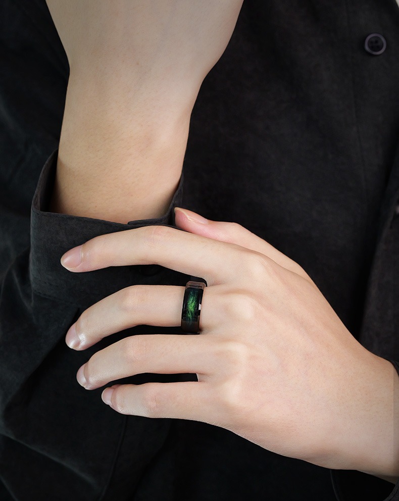 8mm Men's Ring Fashion Men's Personality Tungsten Gold Green Index Finger Single Ring Women's Couple Ring Jewelry