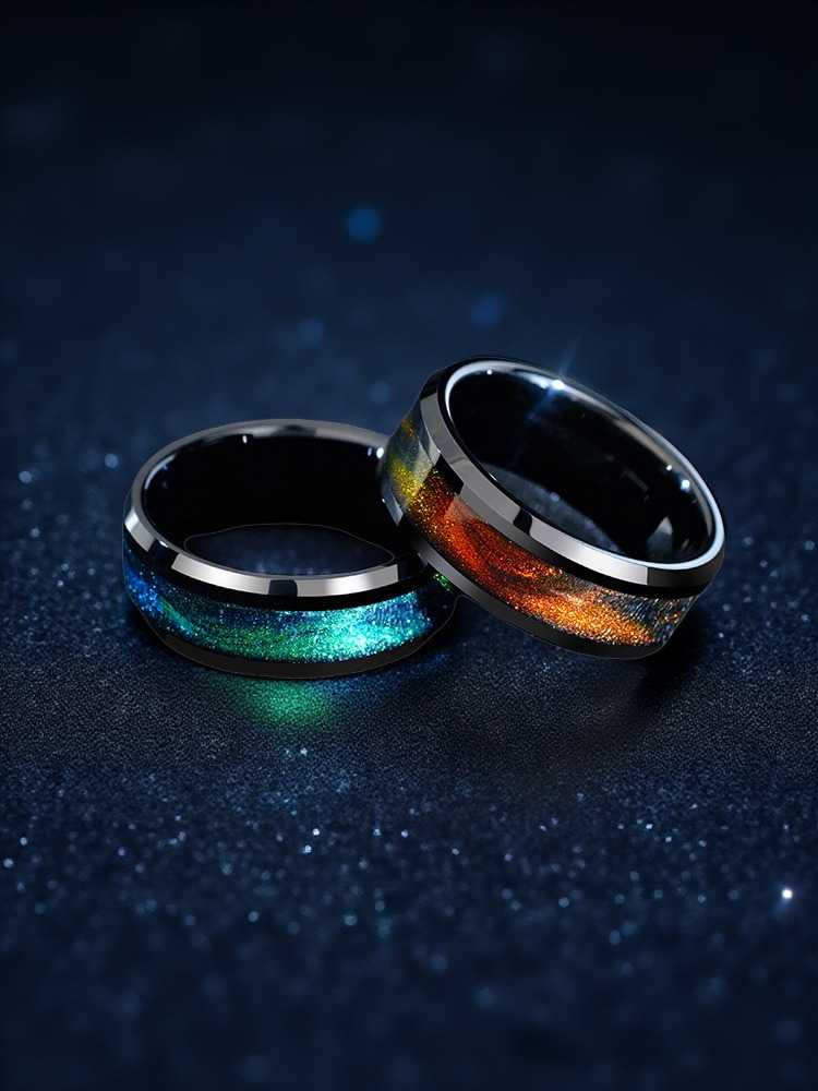 8mm Men's Ring Fashion Men's Personality Tungsten Gold Green Index Finger Single Ring Women's Couple Ring Jewelry