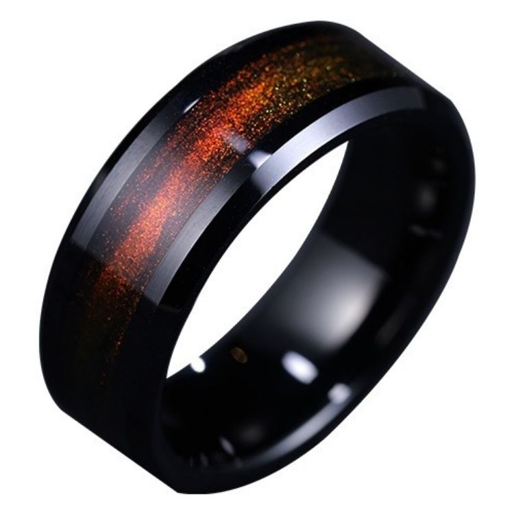 8mm Men's Ring Fashion Men's Personality Tungsten Gold Green Index Finger Single Ring Women's Couple Ring Jewelry