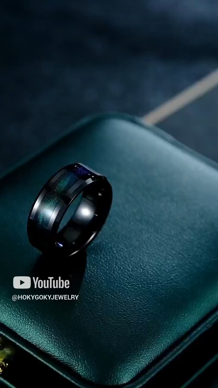 8mm Men's Ring Fashion Men's Personality Tungsten Gold Green Index Finger Single Ring Women's Couple Ring Jewelry