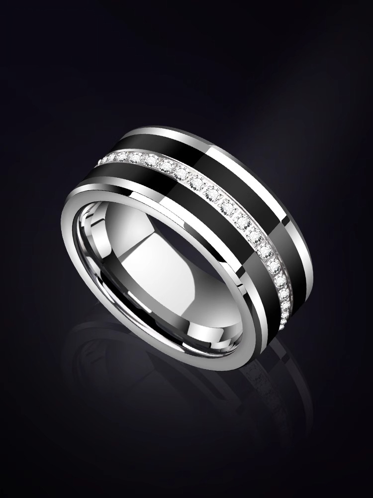 9mm Men's High-End Ring Index Finger Couple Diamond Ring Black Personality 857 Tungsten Gold Star Ring Simple and Fashionable, Wear-Resistant and Scratch-Resistant, Showing Masculine Charm