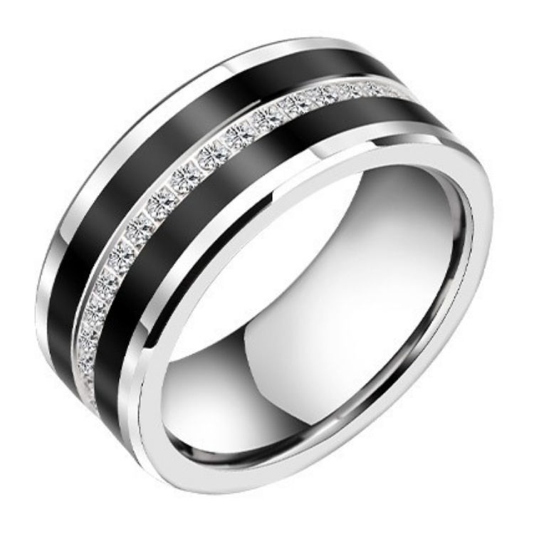 9mm Men's High-End Ring Index Finger Couple Diamond Ring Black Personality 857 Tungsten Gold Star Ring Simple and Fashionable, Wear-Resistant and Scratch-Resistant, Showing Masculine Charm