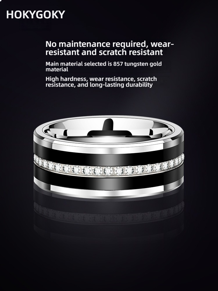 9mm Men's High-End Ring Index Finger Couple Diamond Ring Black Personality 857 Tungsten Gold Star Ring Simple and Fashionable, Wear-Resistant and Scratch-Resistant, Showing Masculine Charm