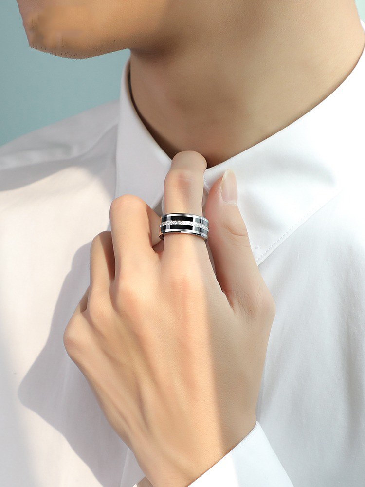 9mm Men's High-End Ring Index Finger Couple Diamond Ring Black Personality 857 Tungsten Gold Star Ring Simple and Fashionable, Wear-Resistant and Scratch-Resistant, Showing Masculine Charm