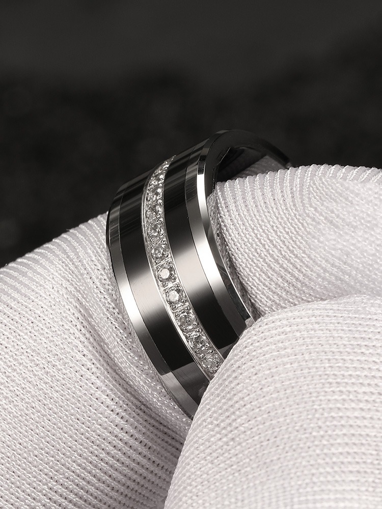 9mm Men's High-End Ring Index Finger Couple Diamond Ring Black Personality 857 Tungsten Gold Star Ring Simple and Fashionable, Wear-Resistant and Scratch-Resistant, Showing Masculine Charm