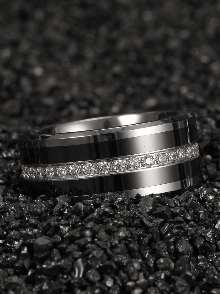 9mm Men's High-End Ring Index Finger Couple Diamond Ring Black Personality 857 Tungsten Gold Star Ring Simple and Fashionable, Wear-Resistant and Scratch-Resistant, Showing Masculine Charm