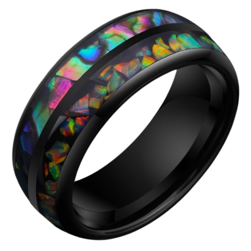 8mm Shell 857 Tungsten Gold Ring Men's Inlaid Colorful Shell Index Finger Women's Simple Cold Style Black Personality Fashion