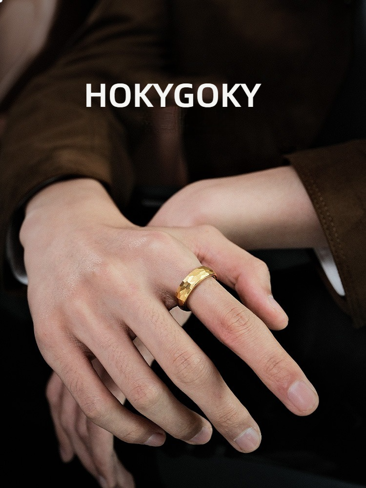 6mm Hammered Ring for Men, Plain Ring with Gold Plated Personality, High-Grade Wide Ring, Fashionable Index Finger Female Pinky Ring, Retro Hammered Tungsten Ring - Durable and Stylish Choice for Men