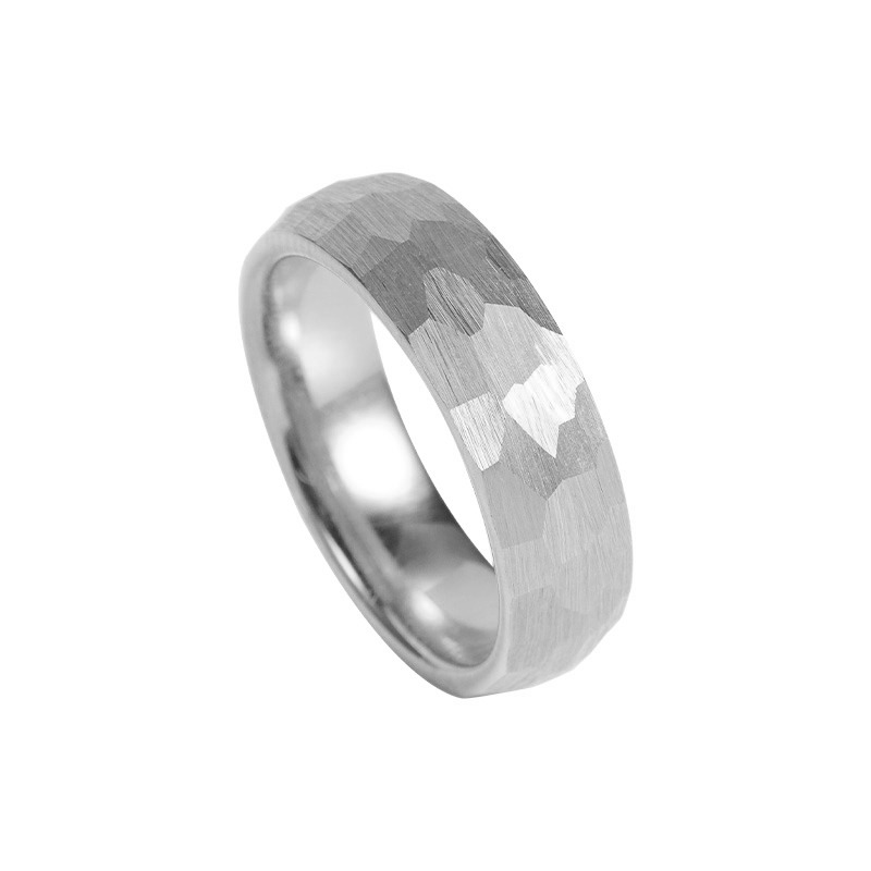 6mm Hammered Ring for Men, Plain Ring with Gold Plated Personality, High-Grade Wide Ring, Fashionable Index Finger Female Pinky Ring, Retro Hammered Tungsten Ring - Durable and Stylish Choice for Men