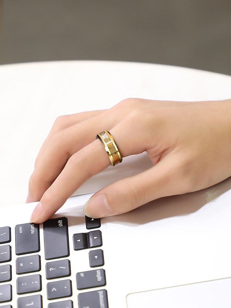 8mm Men's Domineering Dragon Pattern Tungsten Gold Ring Plated With Gold Trendy Index Finger High-End Retro Pinky Ring Female Black Ring Couple Personality Fashion Durable