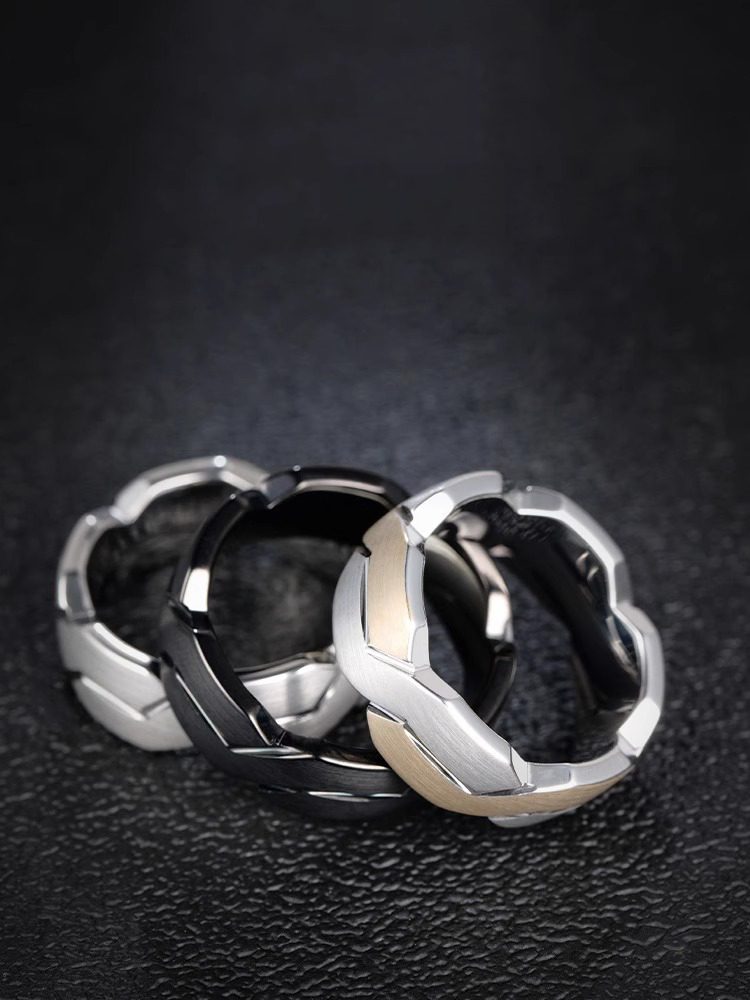 8mm Men's Ring Wide Version Silver Tungsten Simple High-end Fashion Black Ring Women's Irregular Trendy Brand Index Finger Elegant and Tough Collision