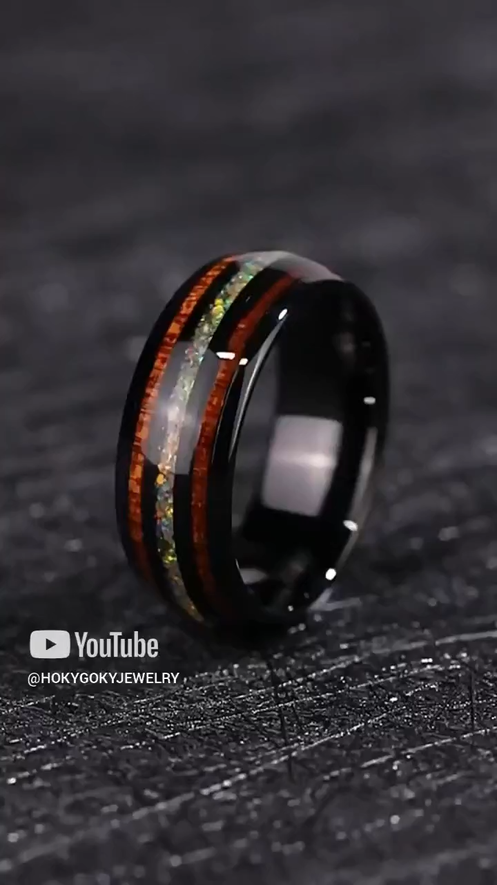 8mm Ring for Men, Personalized Acacia Wood Index Finger Ring, Light Luxury Opal, Niche High-End Jewelry, Men's Acacia Opal Ring - 857 Tungsten Material, Fashionable and Durable