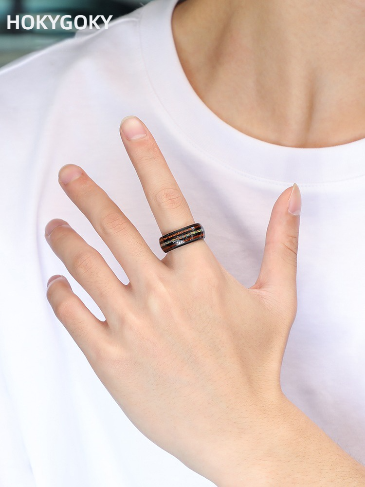 8mm Ring for Men, Personalized Acacia Wood Index Finger Ring, Light Luxury Opal, Niche High-End Jewelry, Men's Acacia Opal Ring - 857 Tungsten Material, Fashionable and Durable