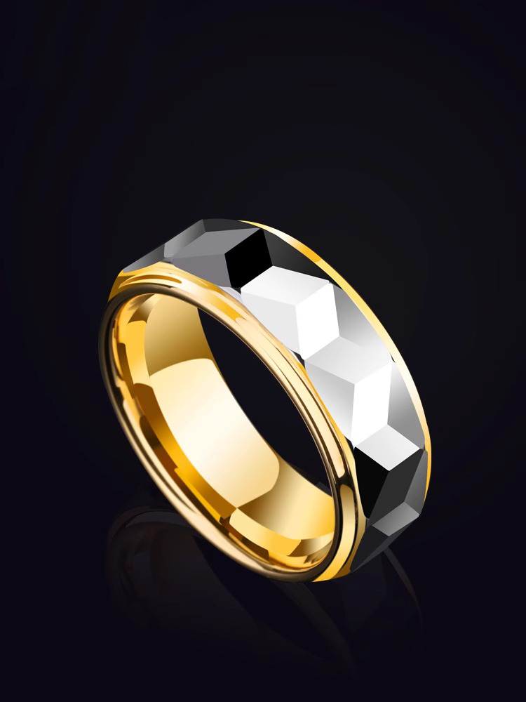 8mm Tungsten Gold Ring Men's Trendy Multi-color Optional Single Personality Tungsten Steel Wedding Ring Hip-hop Fashion Ring Durable